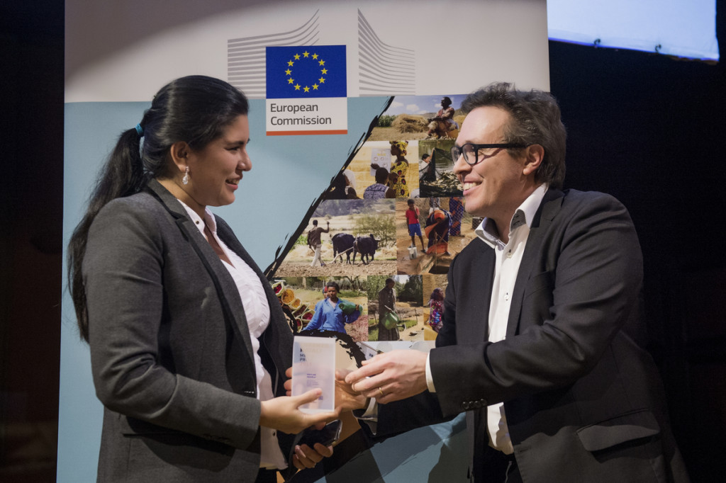 Brussels, Belgium 14 January 2016 Lorenzo Natali Media Prize 2015. On this picture: Daniela Aguilar de la Torre and Olivier Basille, Reporters Without Borders. Photo © European Commission