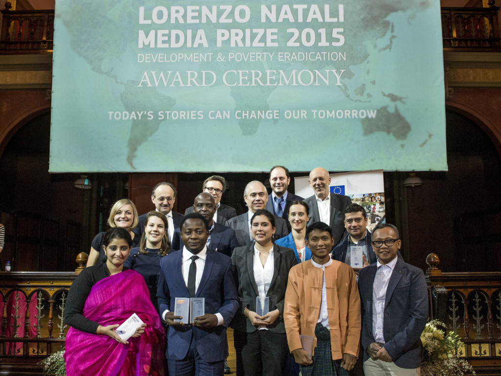 Brussels, Belgium 14 January 2016 Lorenzo Natali Media Prize 2015. From left to right: Front row: Ankita Anand, Arison Tamfu, Daniela de la Torre, Htet Khung Linn, Jefry M Tupas. Middle row: Nathalie Bertrams, Ingrid Gercama, Patrick Mayoyo Akalomba, Caroline Giraud, Humberto Padgett Leon. Last row: Klaus Rudischhauser, Olivier Basille, Fernando Frutuoso de Melo, Richard Jones, Wilfried Ruetten. Photo © European Commission